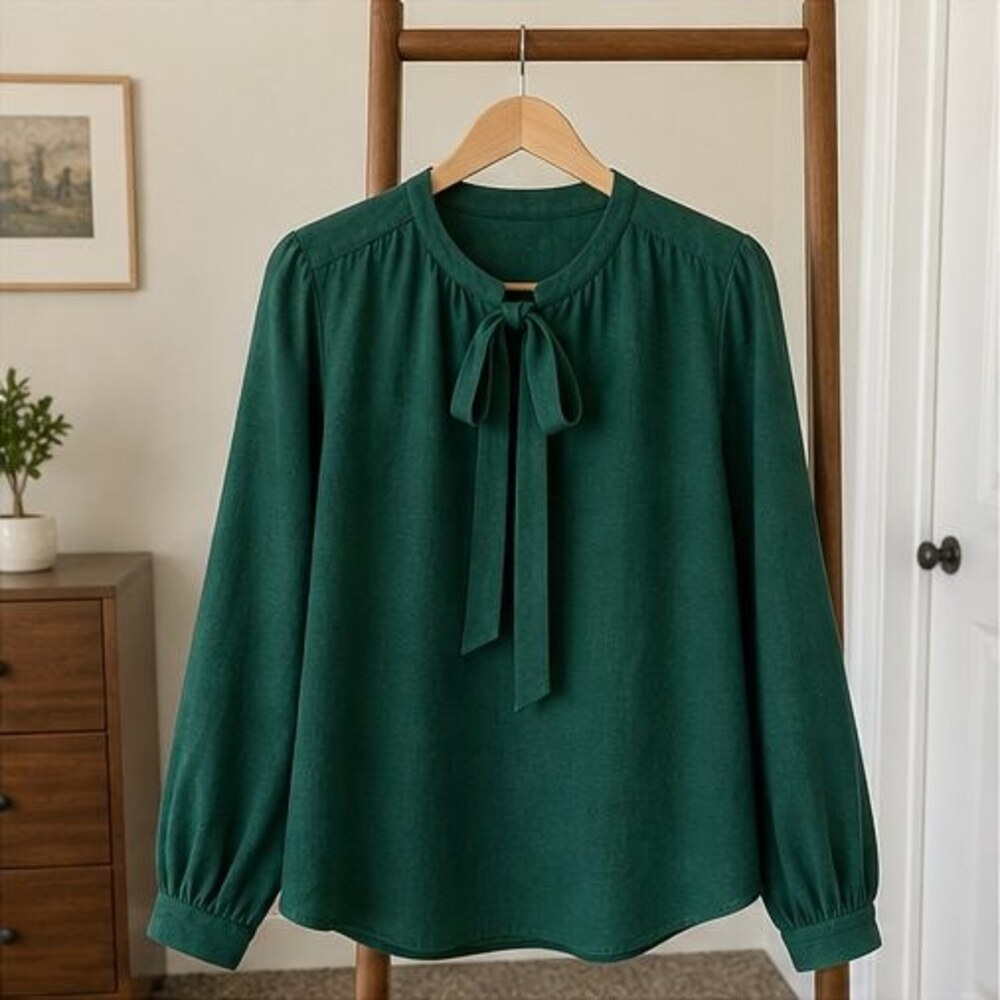 Emerald Tie Neck Blouse